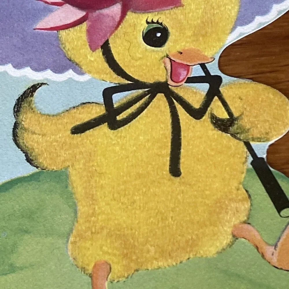 Vtg Rust Craft Duck Spring Flocked Happy Easter Mother Greeting Card